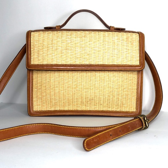 Ralph Lauren Handbags - Vintage Ralph Lauren Straw Leather Crossbody Purse